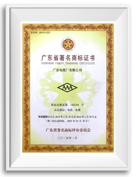 Guangdong Famous Trade Mark Certificate