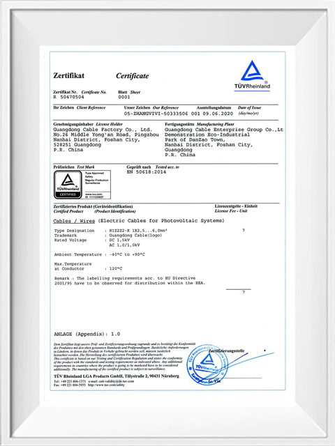 TÜV Rheinland certificate EN 50618:2014
