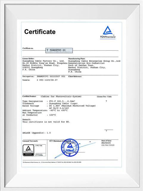 TÜV Rheinland certificate 2PfG 1169/08.07